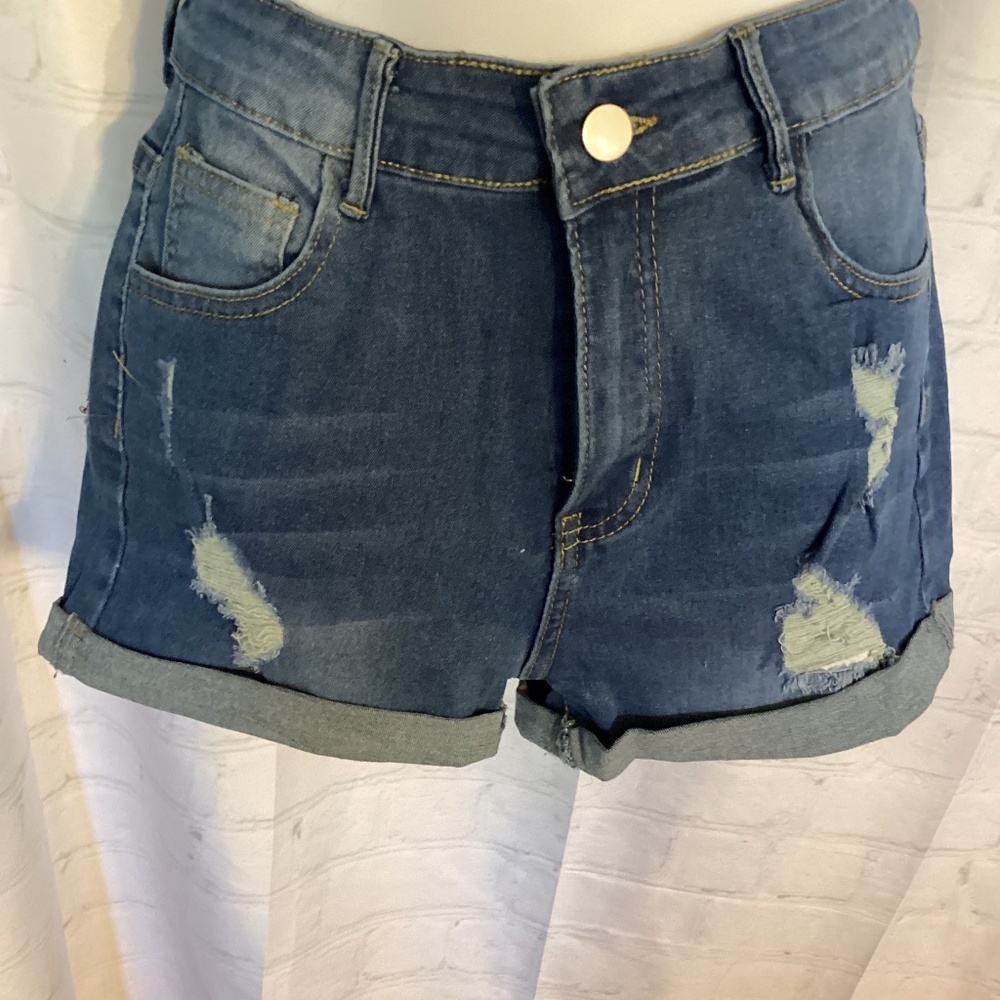 Ripped Holes Denim Shorts ( Color: Light Blue)